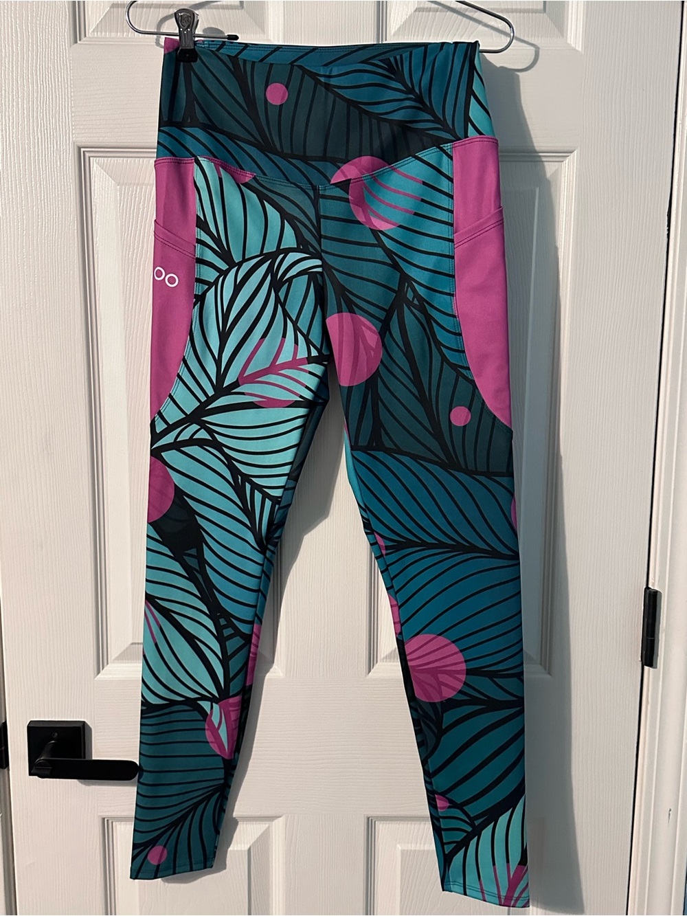 New! Loony Legs Recycled Floral Leggings "Fireflies" Green/Pink with Pockets, L - Picture 7 of 16